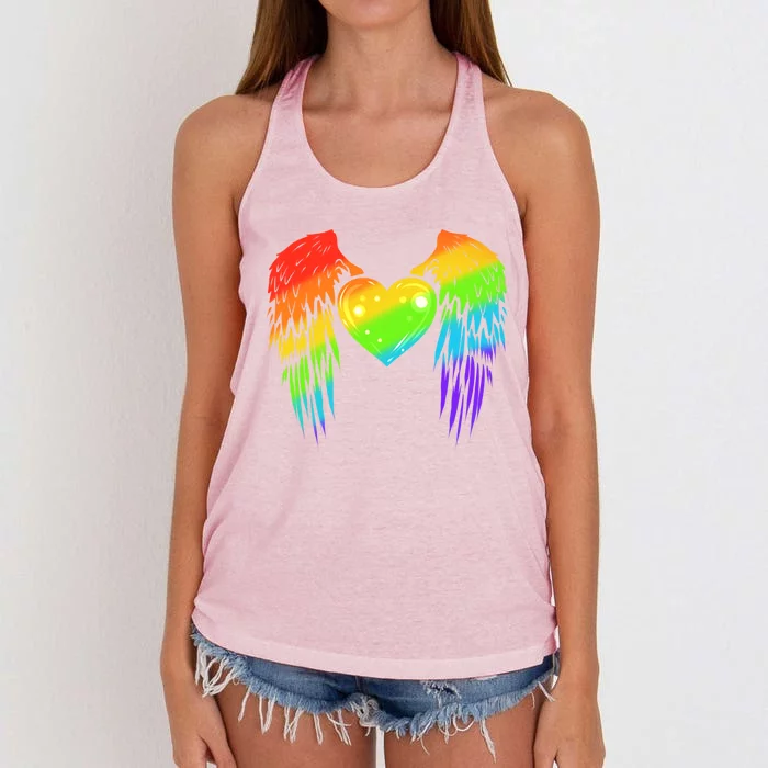 Colorful Winged Heart Lgbtq Pride Month Gift Women's Knotted Racerback Tank