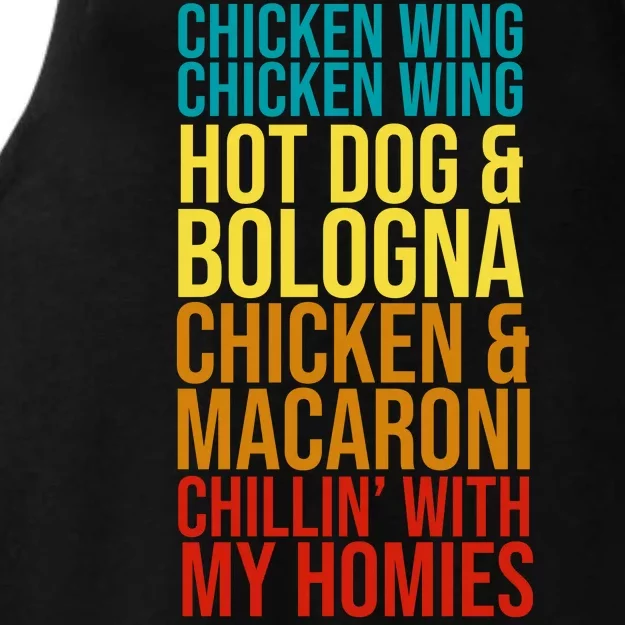 Chicken Wing Hot Dog Macaroni and Chilin With My Homies Ladies Tri-Blend Wicking Tank