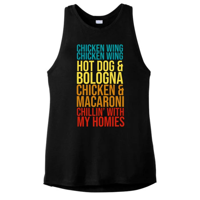 Chicken Wing Hot Dog Macaroni and Chilin With My Homies Ladies Tri-Blend Wicking Tank