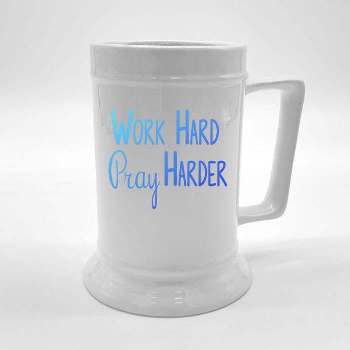 Christian Work Hard Pray Harder Gift Front & Back Beer Stein