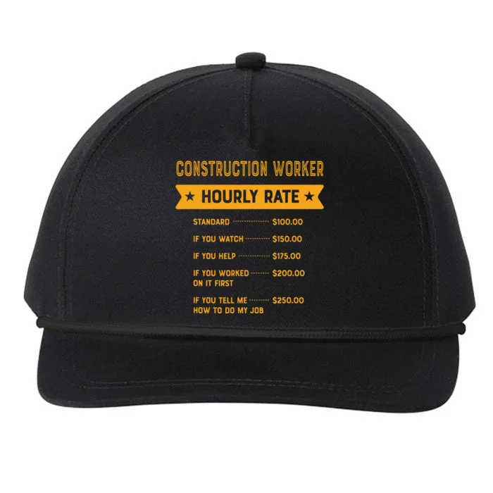 Construction Worker Hourly Rate Labour Day Foreman Snapback Five-Panel Rope Hat