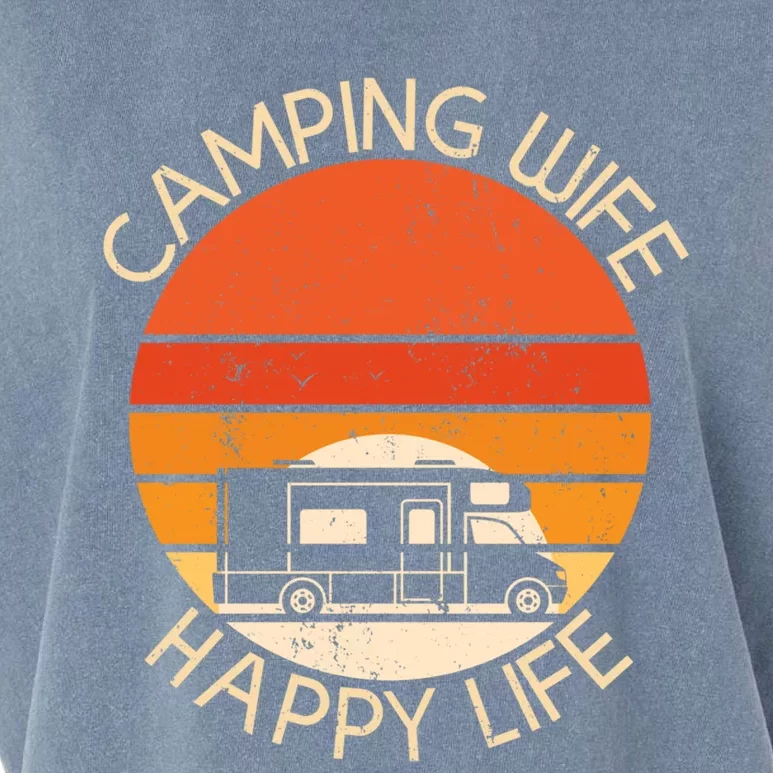 Camping Wife Happy Life Camping Site Outdoor Nature Camper Gift Garment-Dyed Women's Muscle Tee