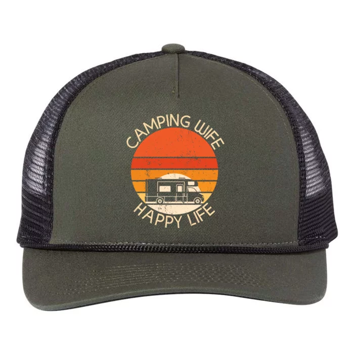 Camping Wife Happy Life Camping Site Outdoor Nature Camper Gift Retro Rope Trucker Hat Cap