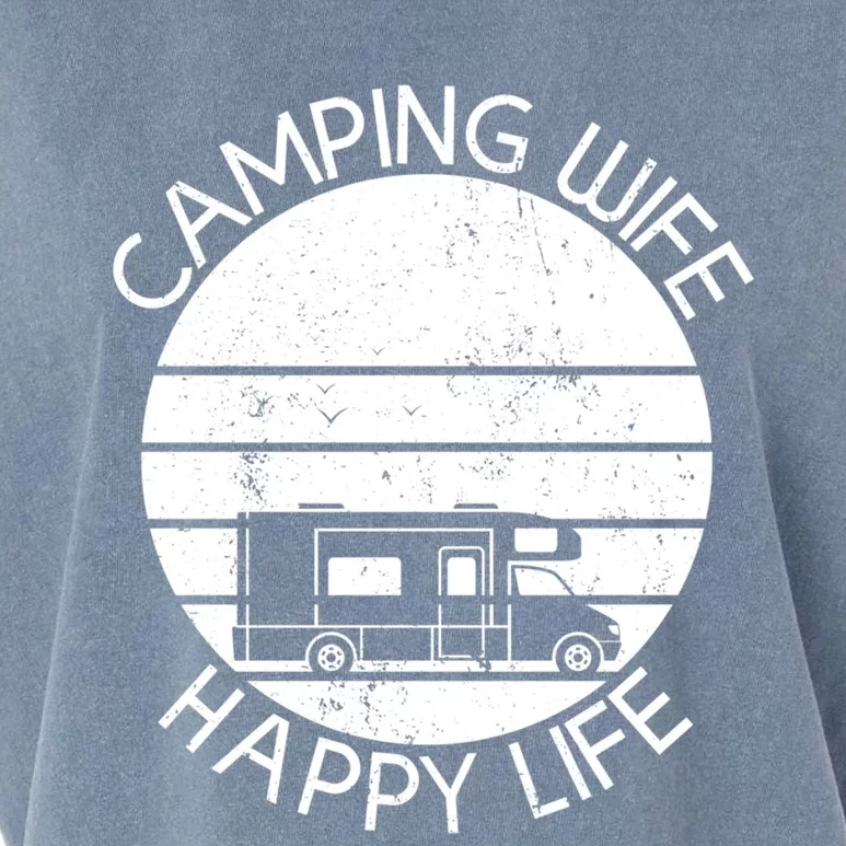 Camping Wife Happy Life Camping Site Outdoor Nature Camper Gift Garment-Dyed Women's Muscle Tee