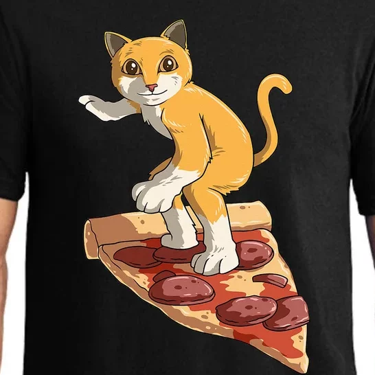 Cat Wearing Helmet Surfing On Pizza Surfboard Pajama Set