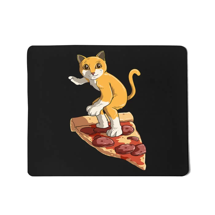 Cat Wearing Helmet Surfing On Pizza Surfboard Mousepad