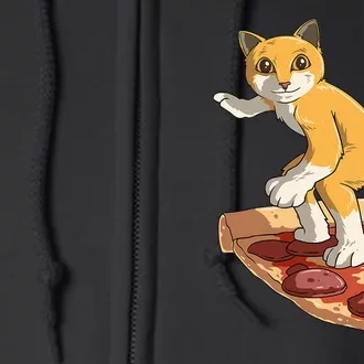 Cat Wearing Helmet Surfing On Pizza Surfboard Full Zip Hoodie