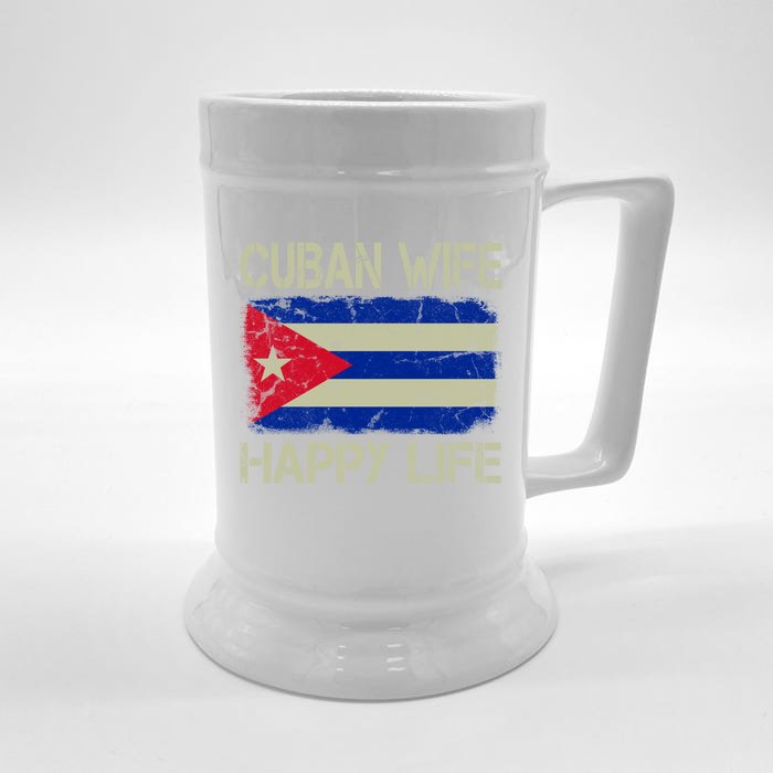 Cuban Wife Happy Life Cuba Flag Funny Husband Meaningful Gift Front & Back Beer Stein