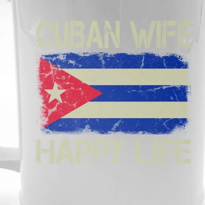 Cuban Wife Happy Life Cuba Flag Funny Husband Meaningful Gift Front & Back Beer Stein