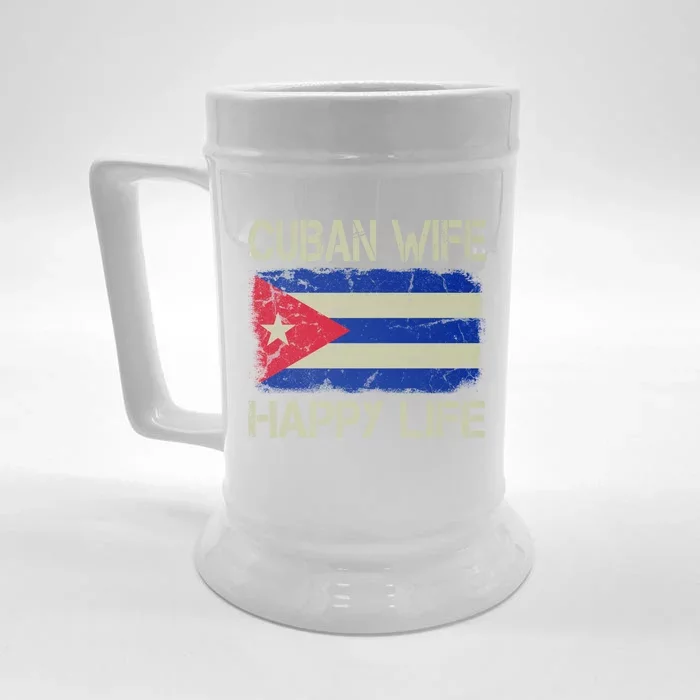 Cuban Wife Happy Life Cuba Flag Funny Husband Meaningful Gift Front & Back Beer Stein