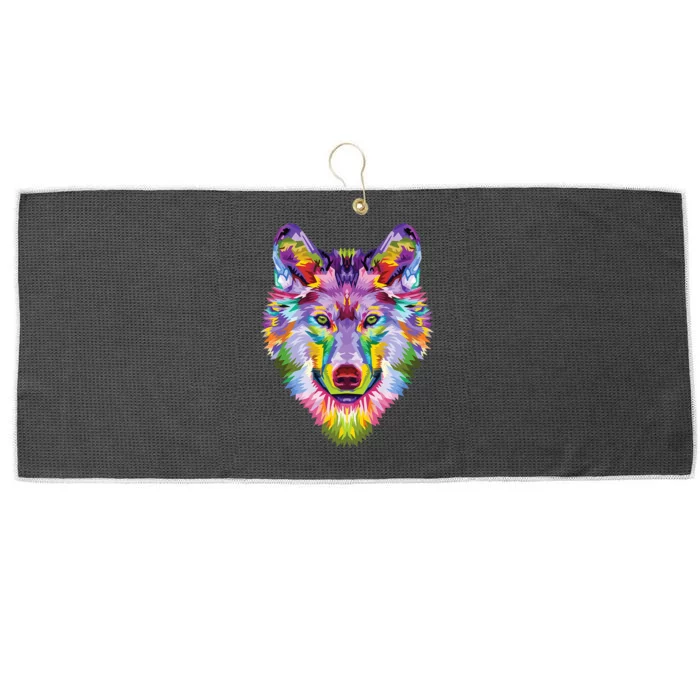 colorful wolf head art Face gifts for lover wolves wildlife Large Microfiber Waffle Golf Towel