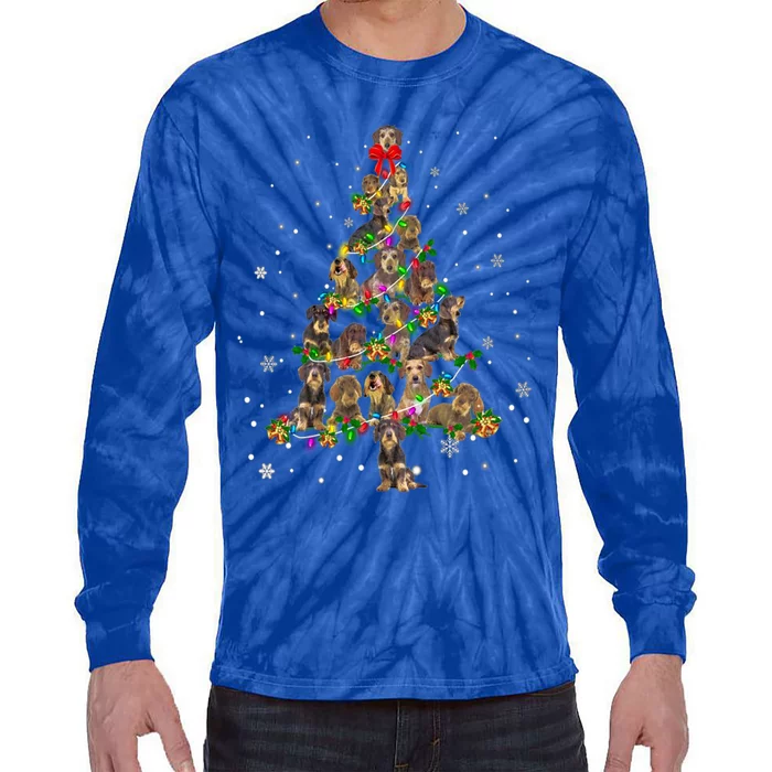 Cute Wire Haired Dachshund Dog Christmas Tree Gift Decor Funny Gift Tie-Dye Long Sleeve Shirt