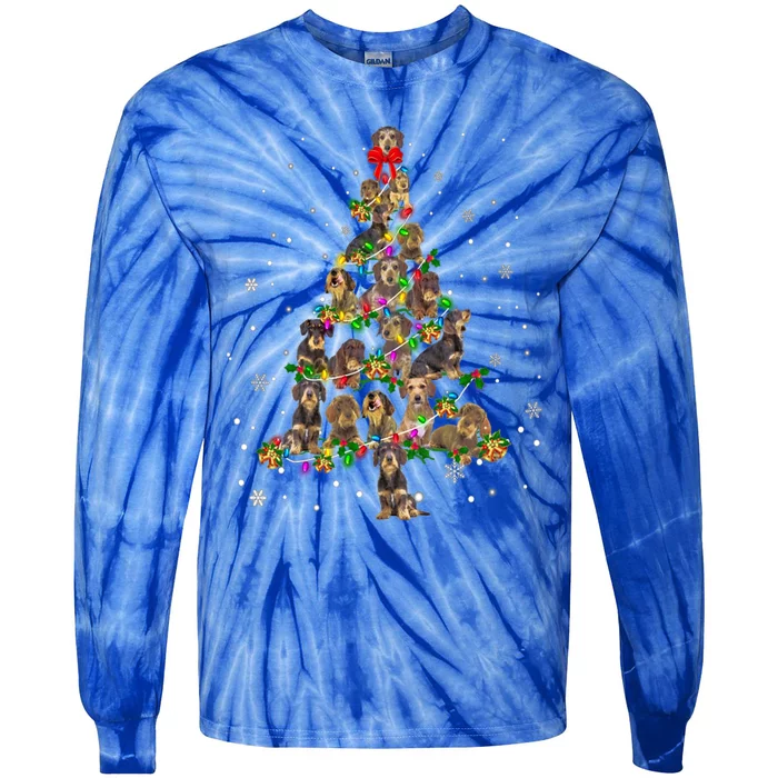 Cute Wire Haired Dachshund Dog Christmas Tree Gift Decor Funny Gift Tie-Dye Long Sleeve Shirt