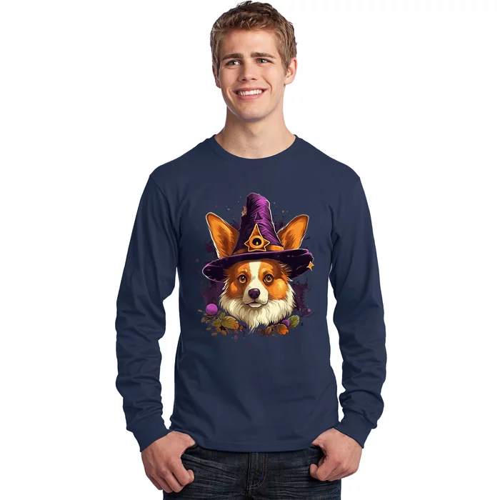 Corgi Witch Hat Halloween Costume Dog Puppy  Wo Kid Long Sleeve Shirt