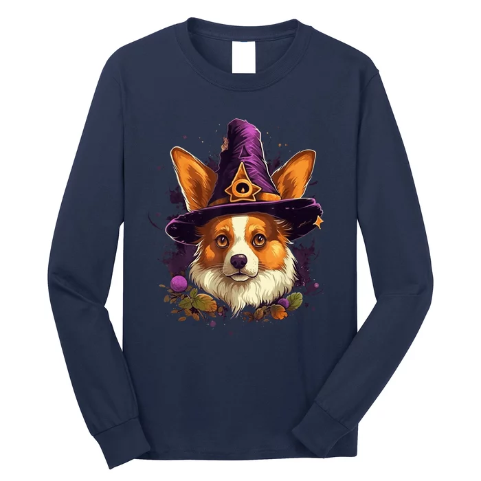 Corgi Witch Hat Halloween Costume Dog Puppy  Wo Kid Long Sleeve Shirt