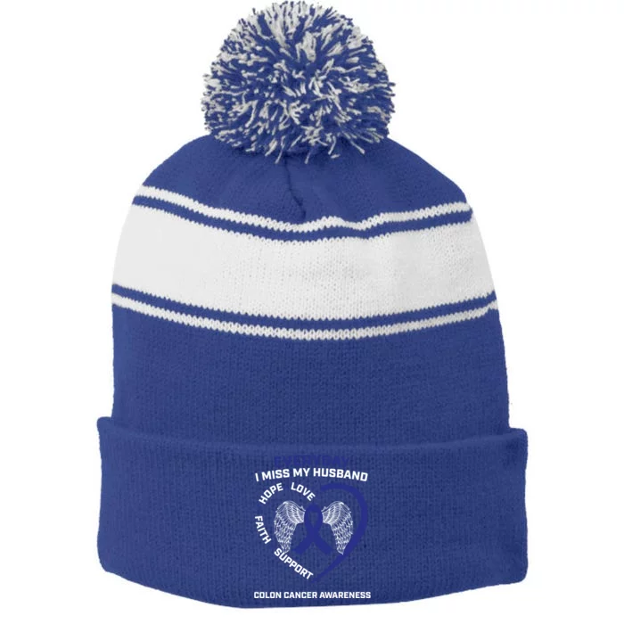 Colorectal Wings In Memory Of Husband Colon Cancer Awareness Funny Gift Stripe Pom Pom Beanie