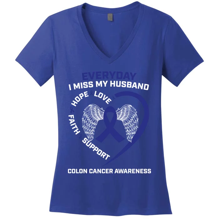 Colorectal Wings In Memory Of Husband Colon Cancer Awareness Funny Gift Women's V-Neck T-Shirt