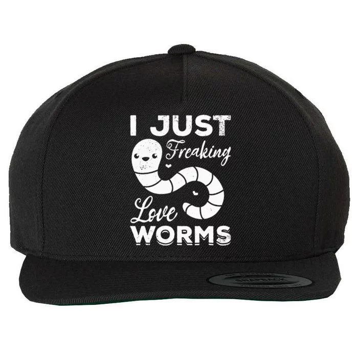 Cute Worm I Just Freaking Love Worms Wool Snapback Cap