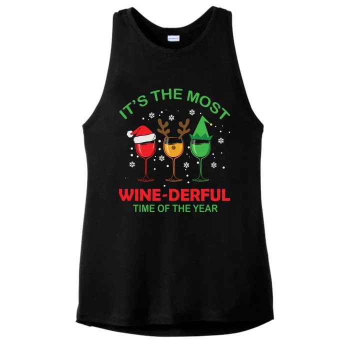 Christmas Wine It's The Most Wine Derful Xmas Ladies Tri-Blend Wicking Tank