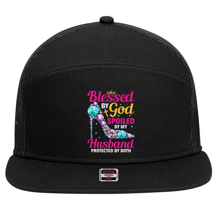 Christian Wife Jesus Blessed By God Spoiled By My Husband 7 Panel Mesh Trucker Snapback Hat