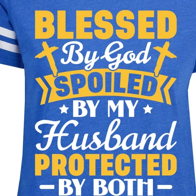 Christian Wife Jesus Blessed By God Spoiled By My Husband Gift Enza Ladies Jersey Football T-Shirt