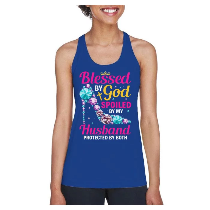 Christian Wife Jesus Blessed By God Spoiled By My Husband Women's Racerback Tank