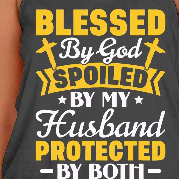 Christian Wife Jesus Blessed By God Spoiled By My Husband Women's Knotted Racerback Tank