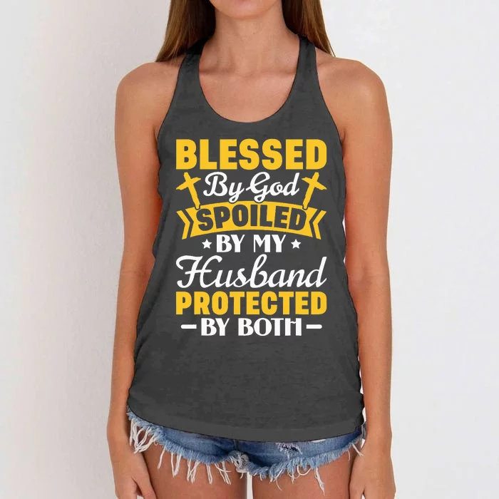 Christian Wife Jesus Blessed By God Spoiled By My Husband Women's Knotted Racerback Tank