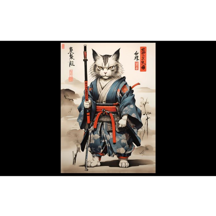 Cat Warrior Japanese Woodblock Bumper Sticker