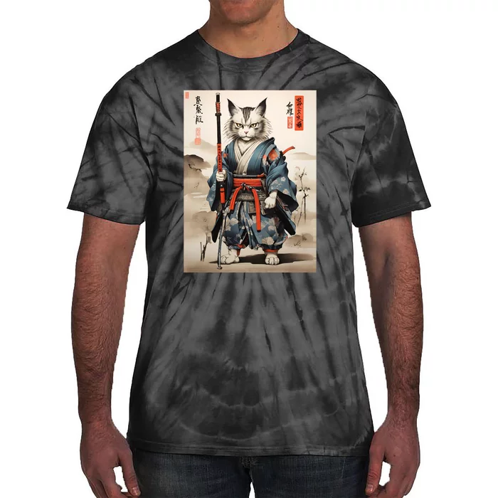 Cat Warrior Japanese Woodblock Tie-Dye T-Shirt