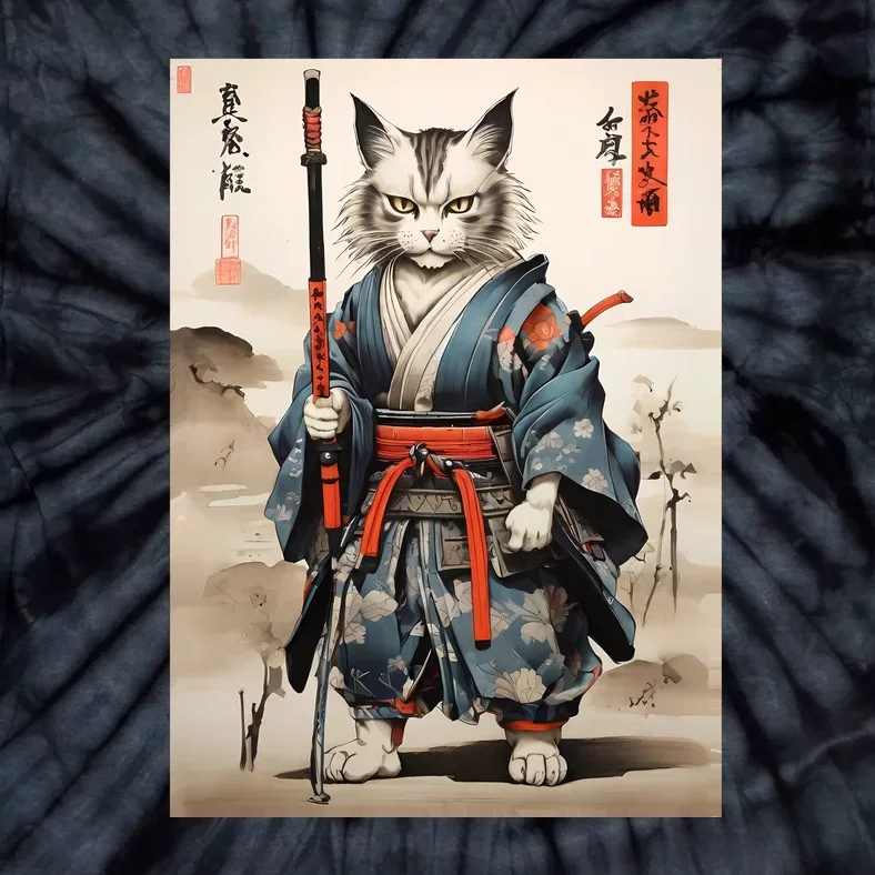 Cat Warrior Japanese Woodblock Tie-Dye T-Shirt