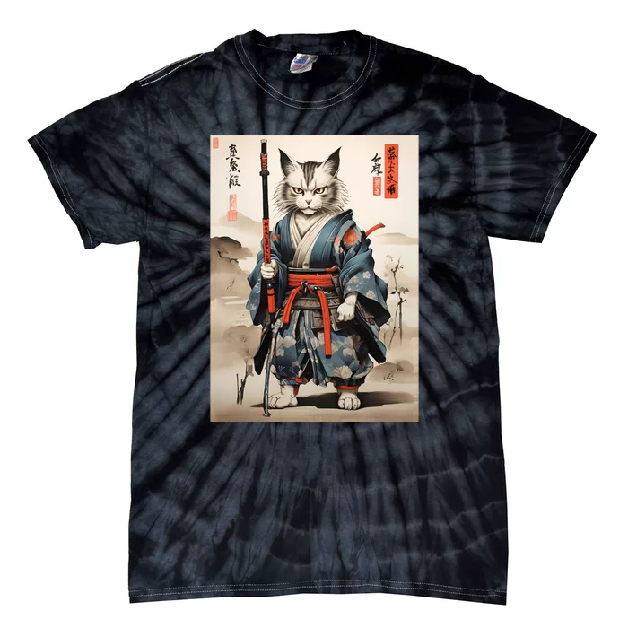 Cat Warrior Japanese Woodblock Tie-Dye T-Shirt