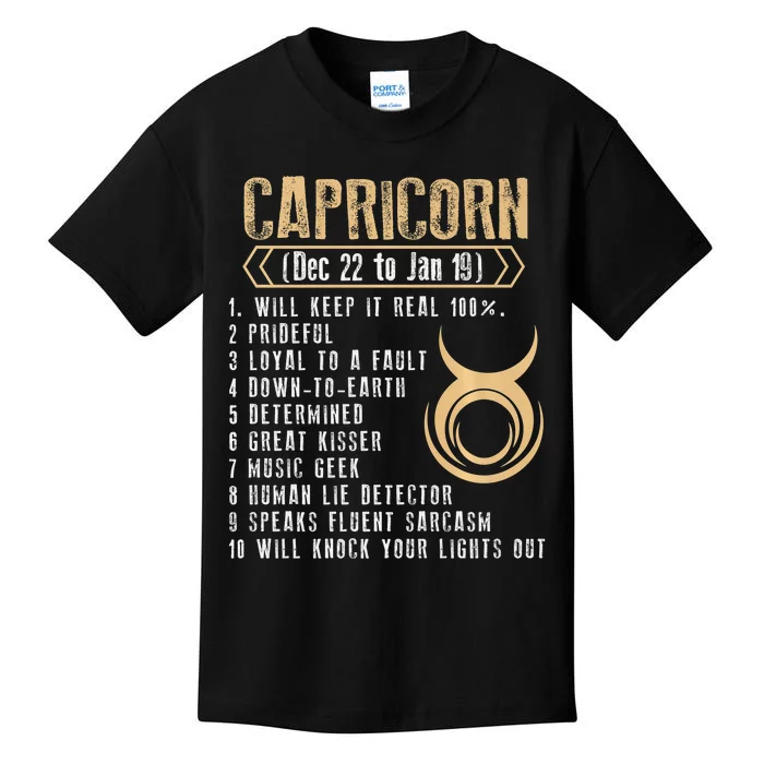 Capricorn  Will Keep It Real 100% Prideful Black Queen Kids T-Shirt