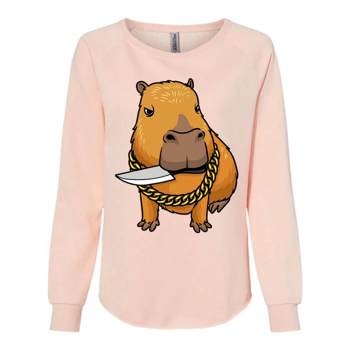 Capybara With Knife Funny Rodent Womens California Wash Sweatshirt