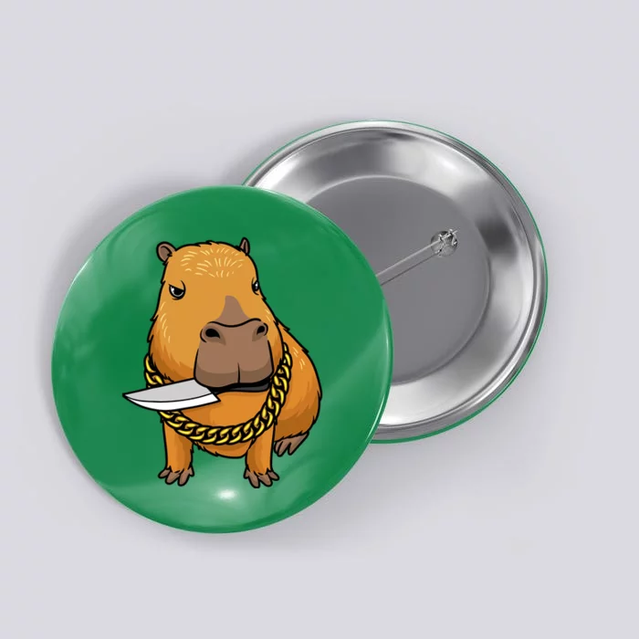 Capybara With Knife Funny Rodent Button