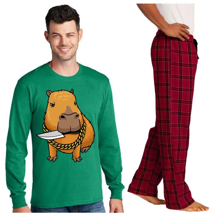 Capybara With Knife Funny Rodent Long Sleeve Pajama Set