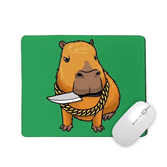 Capybara With Knife Funny Rodent Mousepad