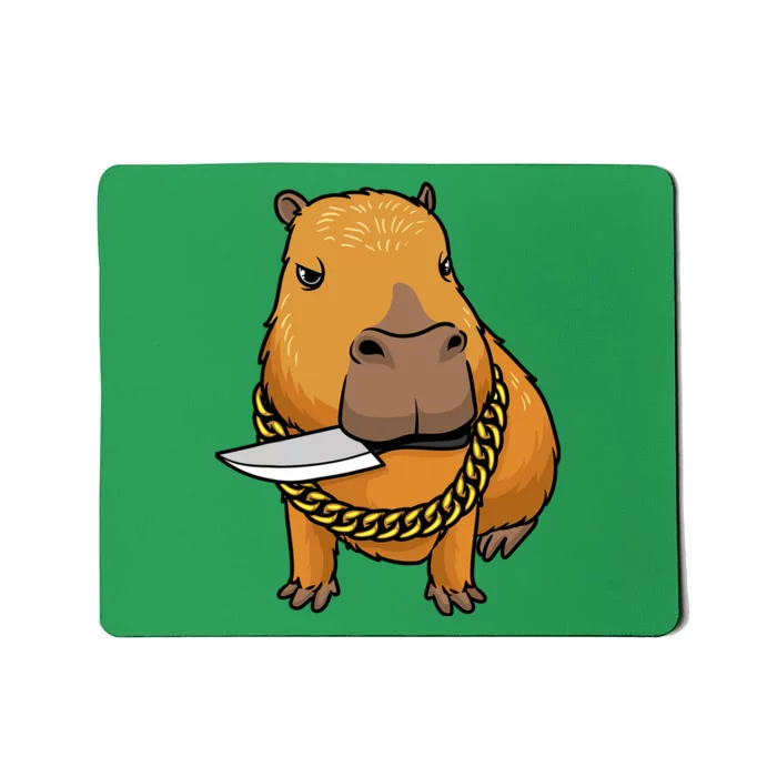 Capybara With Knife Funny Rodent Mousepad