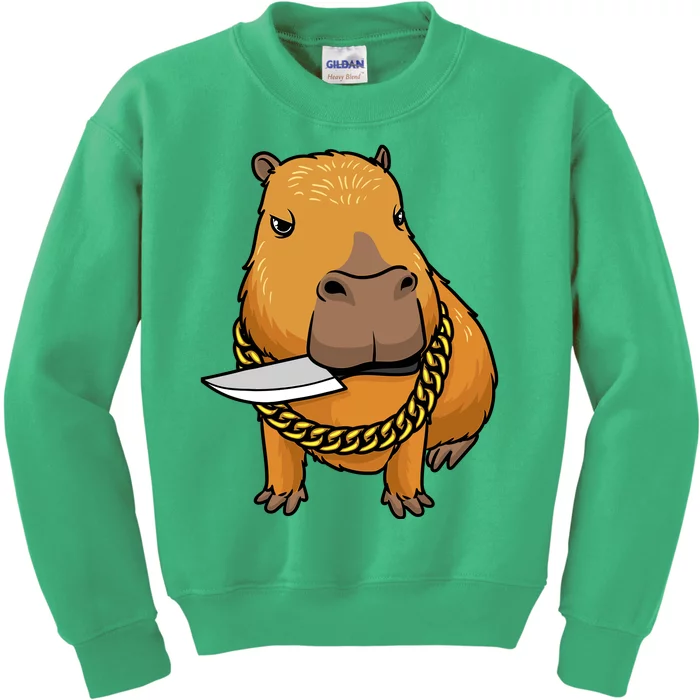 Capybara With Knife Funny Rodent Kids Sweatshirt