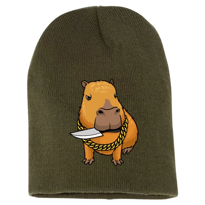 Capybara With Knife Funny Rodent Short Acrylic Beanie