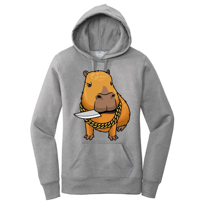 Capybara With Knife Funny Rodent Women's Pullover Hoodie