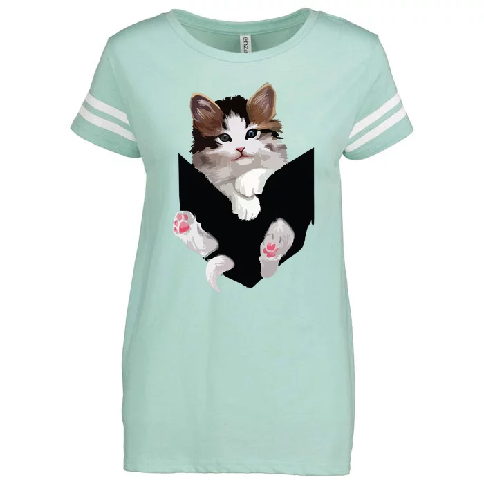 Cute White Kitty In Pocket Cats Tee Gift Enza Ladies Jersey Football T-Shirt