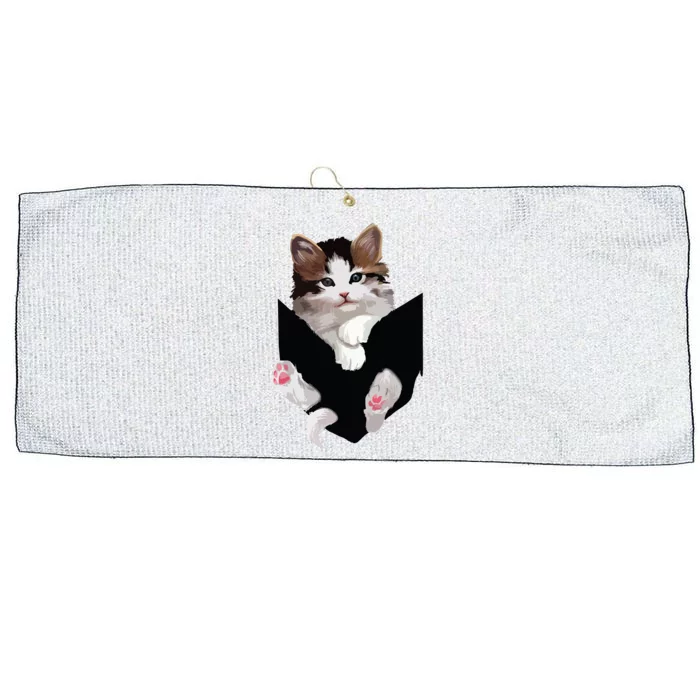 Cute White Kitty In Pocket Cats Tee Gift Large Microfiber Waffle Golf Towel