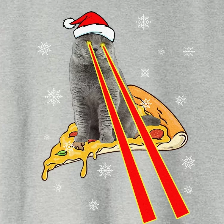 Cat With Laser Eyes Funny Pizza Cat Christmas Women's Crop Top Tee