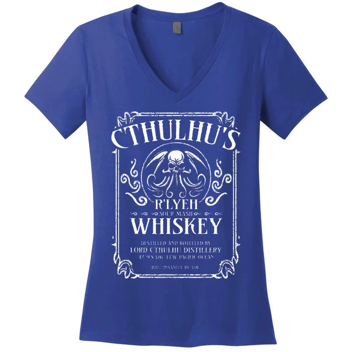 Cthulhu Whiskey Label Women's V-Neck T-Shirt