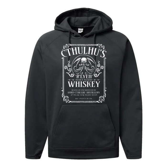 Cthulhu Whiskey Label Performance Fleece Hoodie