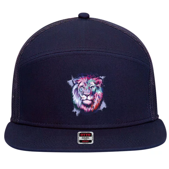 Colorful Wild Lion 7 Panel Mesh Trucker Snapback Hat