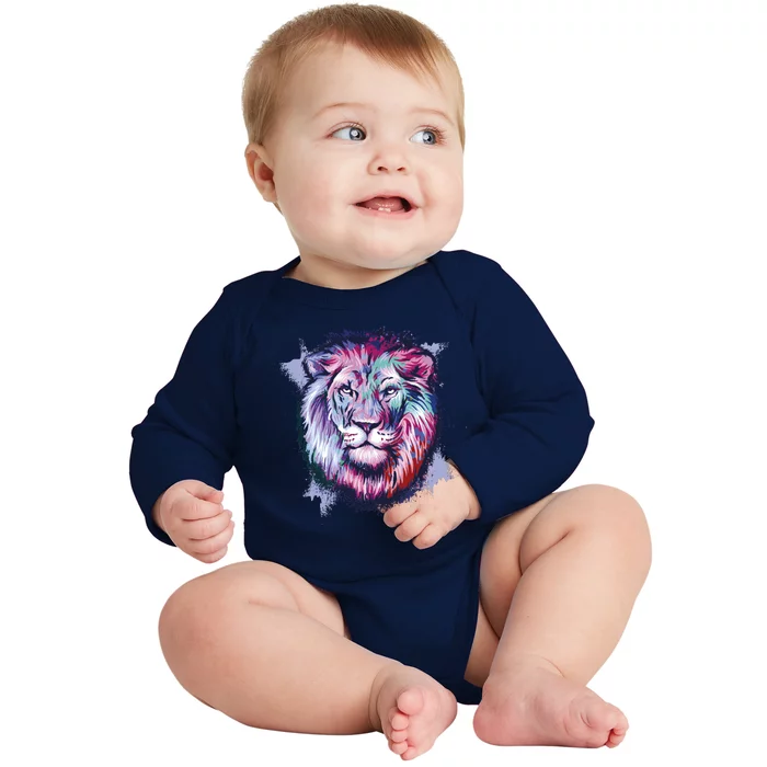 Colorful Wild Lion Baby Long Sleeve Bodysuit