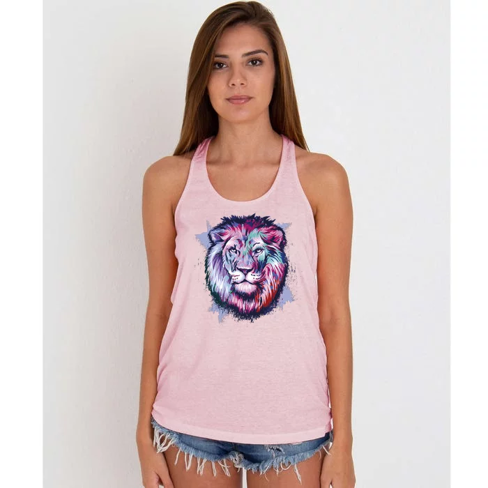 Colorful Wild Lion Women's Knotted Racerback Tank