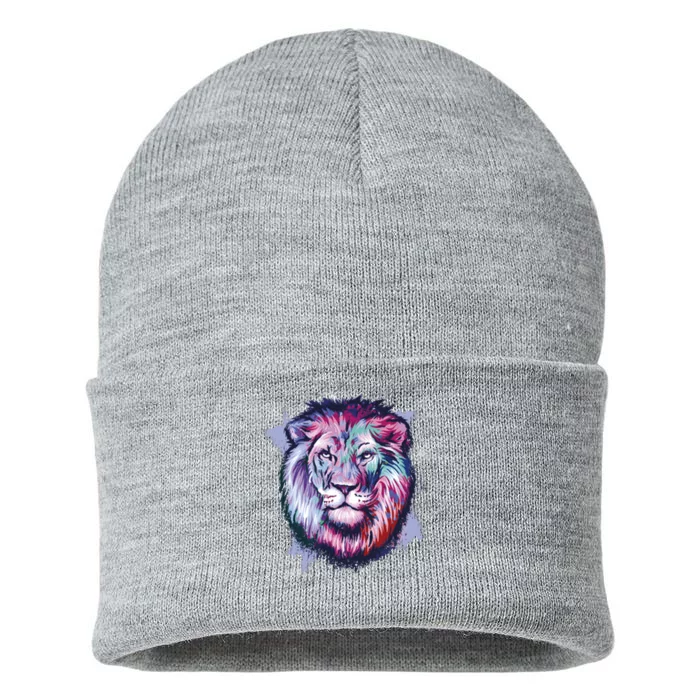 Colorful Wild Lion Sustainable Knit Beanie